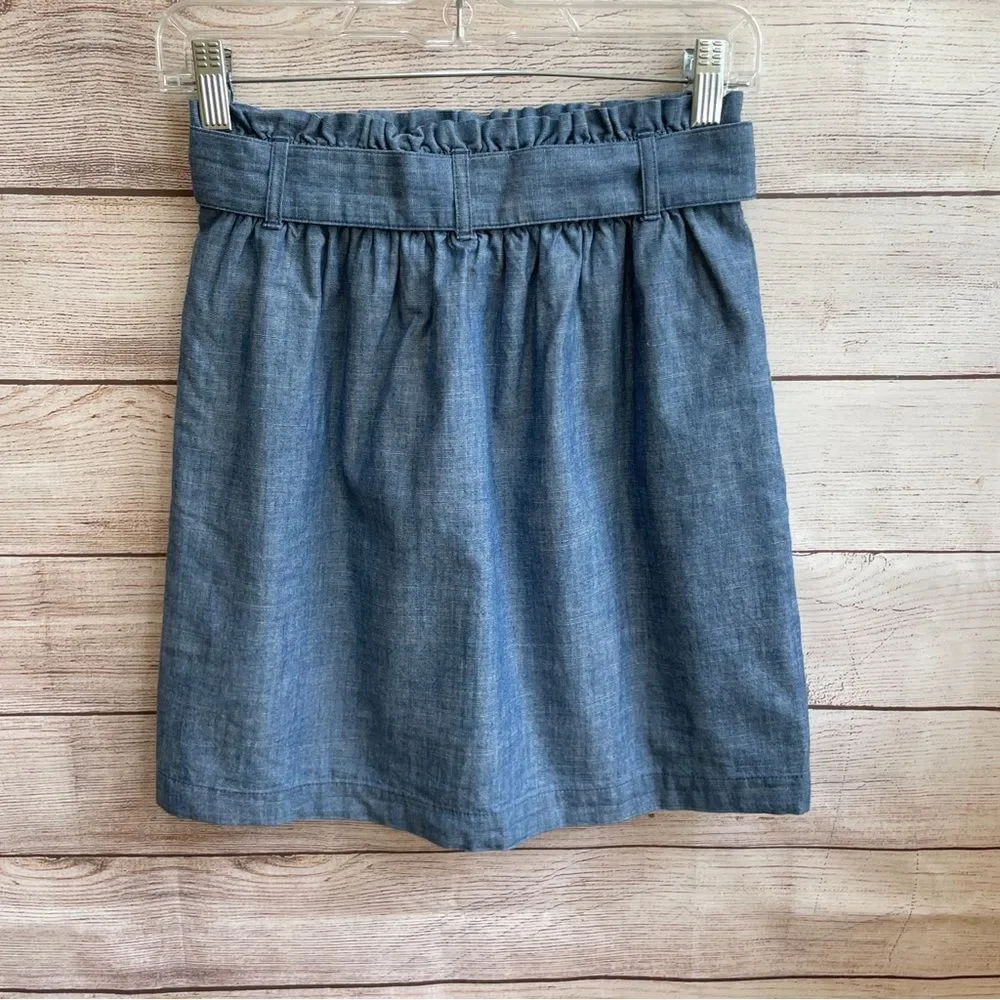 J CREW PAPERBAG WAIST MINI SKIRT IN BLUE CHAMBRAY‎